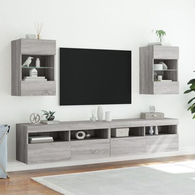 vidaXL Stenska TV omarica z LED lučkami siva sonoma 40x30x60,5 cm