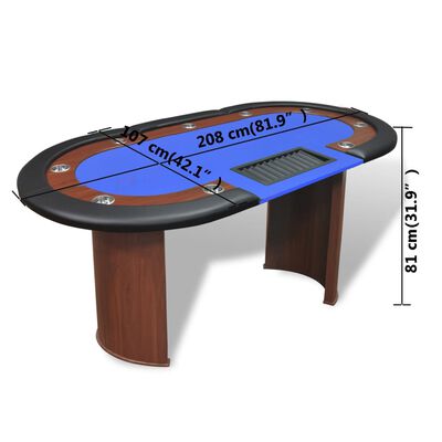 vidaXL Poker miza za 10 oseb z delivcem in držalom za žetone modra