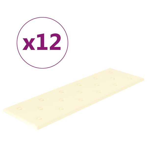 vidaXL Stenski paneli 12 kosov krem 90x30 cm umetno usnje 3,24 m&sup2;