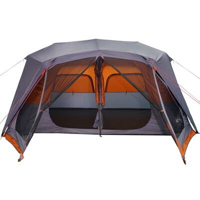 vidaXL Šotor za kampiranje za 10 oseb siv in oranžen vodoodporen