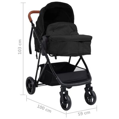 vidaXL Otroški voziček 3 v 1 antraciten in črn jeklen