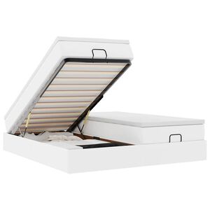 vidaXL Otomanski posteljni okvir z vzmetnicami bel 160x200cm um. usnje