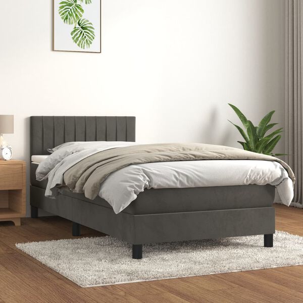 vidaXL Box spring postelja z vzmetnico temno siva 100x200 cm žamet