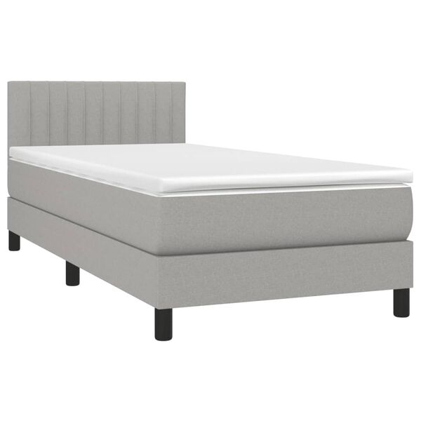 vidaXL Box spring postelja z vzmetnico svetlo siv 100x200 cm blago