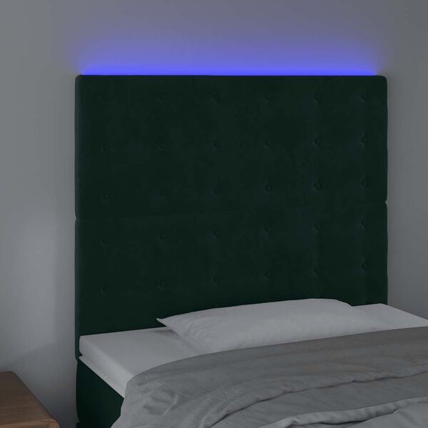 vidaXL LED posteljno vzglavje temno zeleno 100x5x118/128 cm žamet