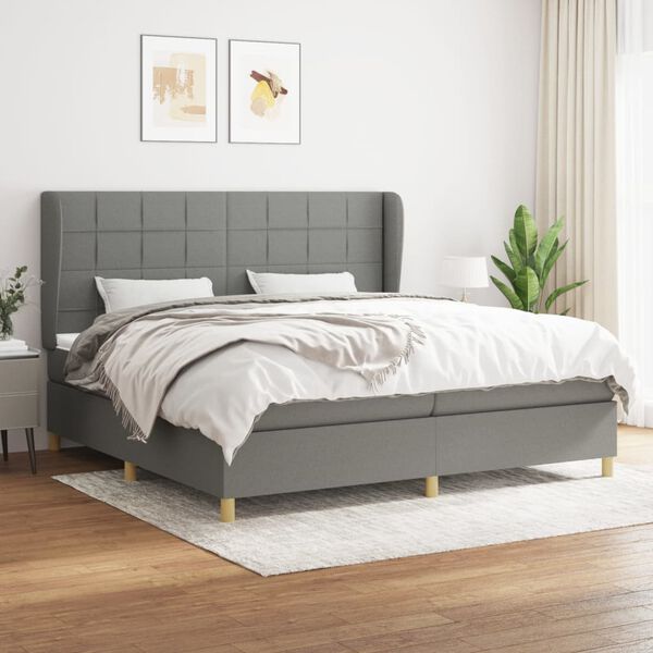 vidaXL Box spring postelja z vzmetnico temno siva 200x200 cm blago