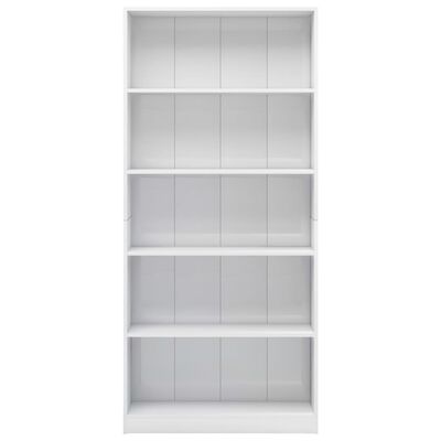 vidaXL Knjižna omara 5-nadstropna visok sijaj bela 80x24x175 cm
