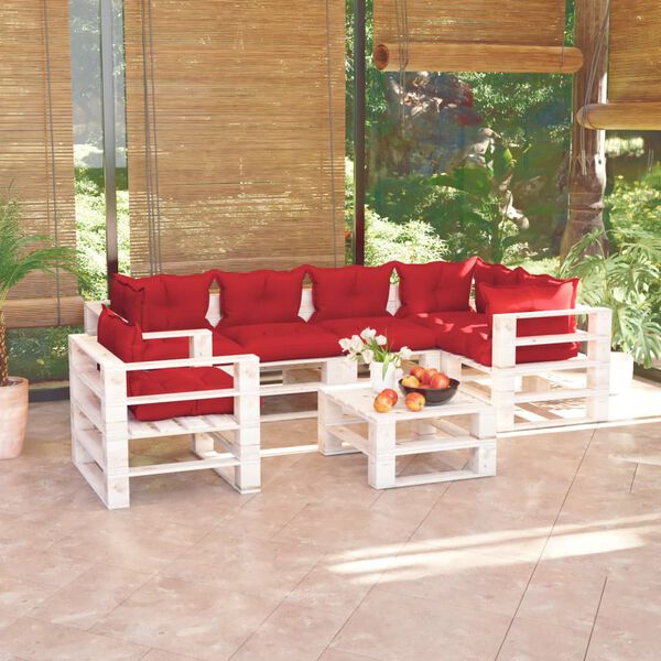 vidaXL Vrtna sedežna garnitura iz palet 7-delna z blazinami borovina