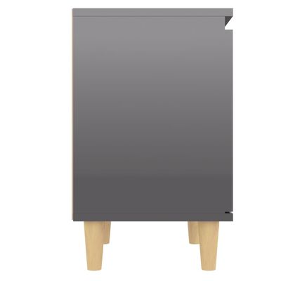 vidaXL Nočna omarica z lesenimi nogami visok sijaj siva 40x30x50 cm