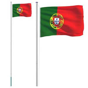 vidaXL Zastava Portugalske in drog 6,08 m aluminij