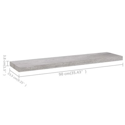 vidaXL Stenska polica betonsko siva 90x23,5x3,8 cm MDF