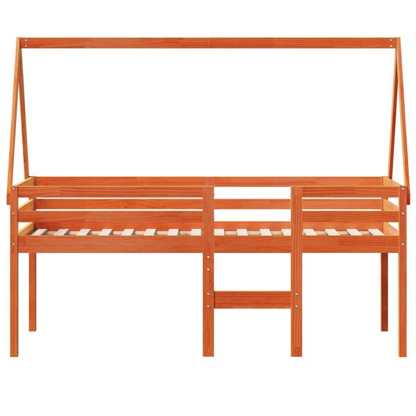 vidaXL Visoka postelja s streho voščeno rjava 90x190 cm trdna borovina