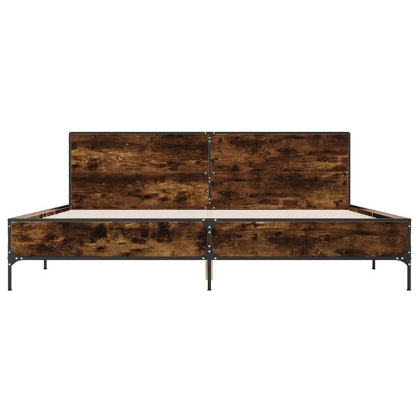 vidaXL Posteljni okvir dimljeni hrast 180x200 cm inž. les in kovina