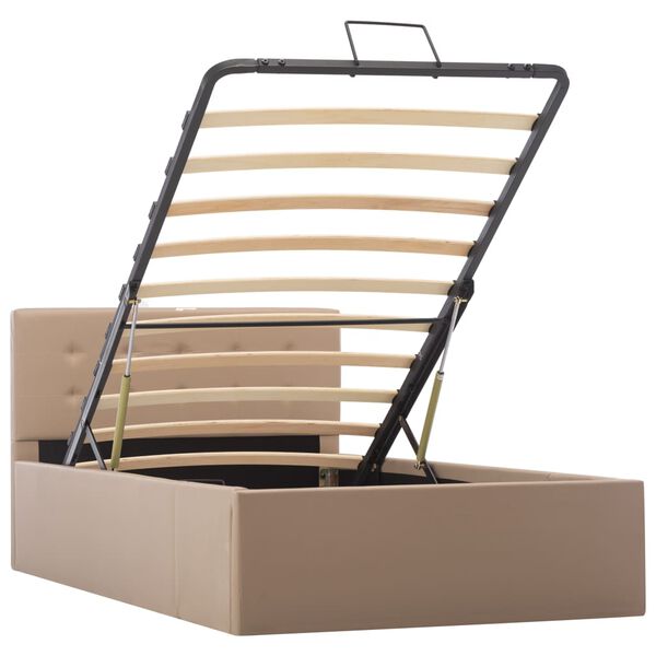 vidaXL Dvižni posteljni okvir kapučino umetno usnje 100x200 cm