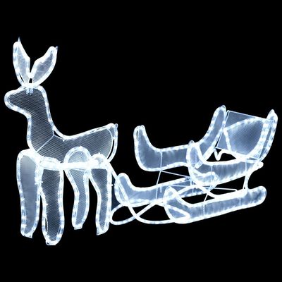 vidaXL Božični okras jelen in sani z mrežo 432 LED lučk