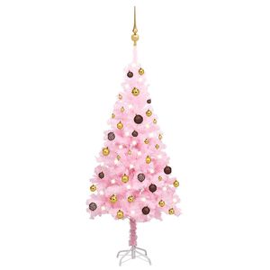 vidaXL Umetna osvetljena novoletna jelka z bunkicami roza 210 cm PVC