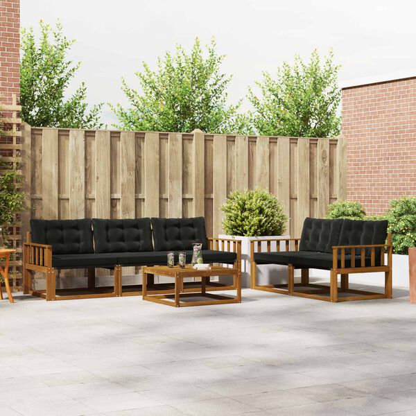 vidaXL Zunanja garnitura za sedenje z blazino 6 pcs Naravna in črna