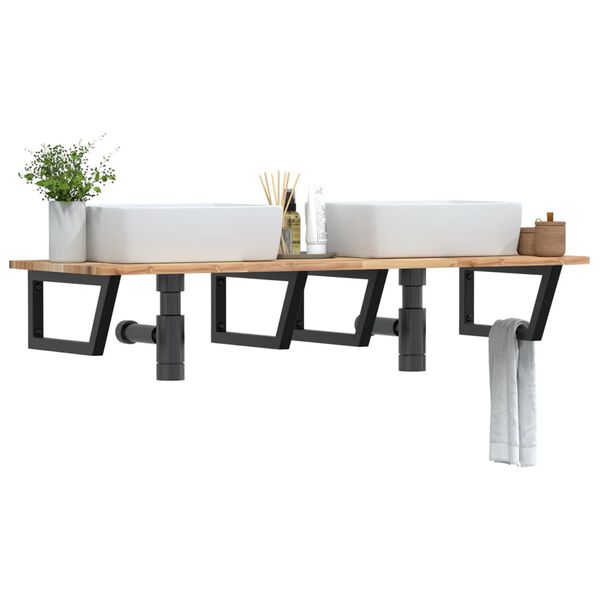 vidaXL Stenska polica za umivalnik jeklo in trden akacijev les