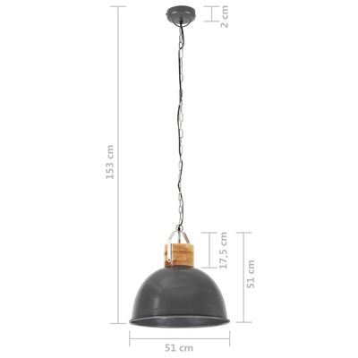 vidaXL Industrijska viseča svetilka siva okrogla 51 cm E27 mangov les