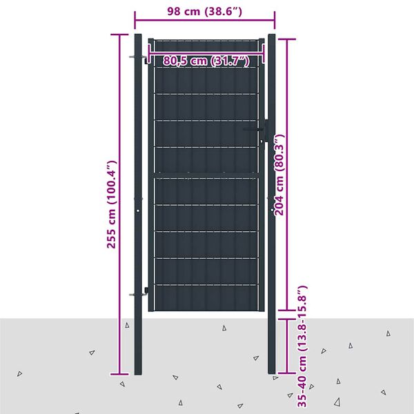 vidaXL Ograjna vrata PVC in jeklo 100x204 cm antracitna