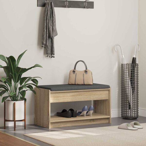 vidaXL Haldna klop z blazino s polico Sonoma hrast 83 x 38 x 45 cm