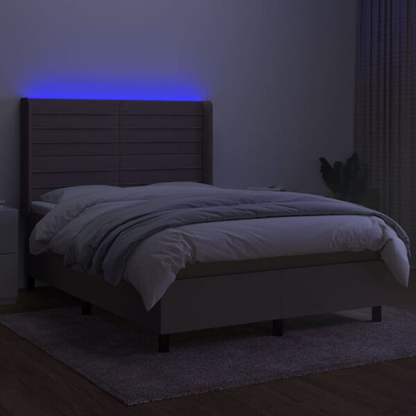 vidaXL Box spring postelja z vzmetnico LED taupe 140x200 cm blago