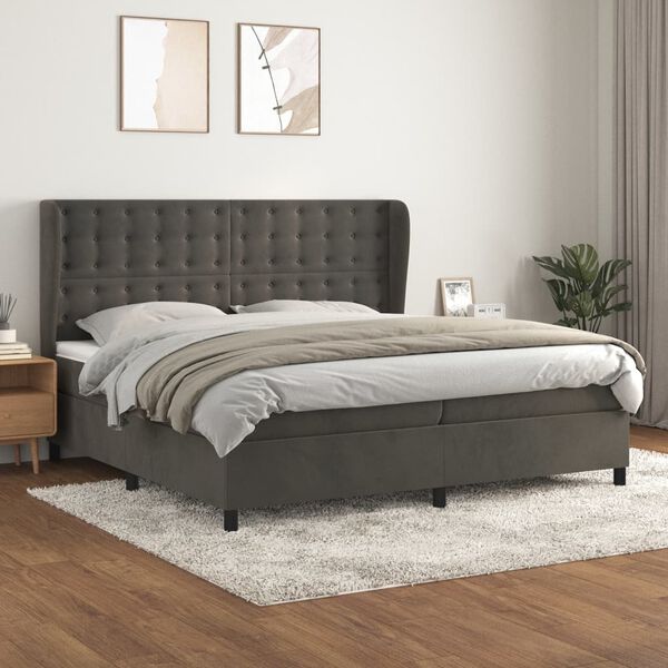 vidaXL Box spring postelja z vzmetnico temno siva 200x200 cm žamet
