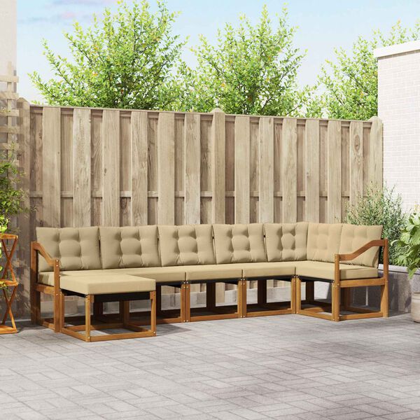 vidaXL Zunanja garnitura za sedenje z blazino 7 pcs Naravna in bež