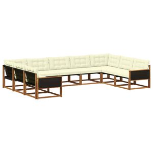 vidaXL Zunanja garnitura za sedenje z blazino 9 pcs Naravna in smetana