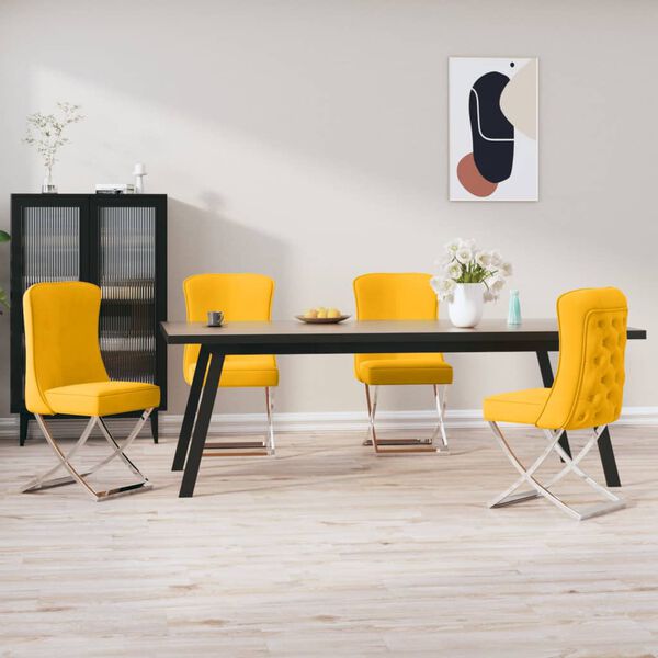 vidaXL Jedilni stoli 4 kosi gorčično rumen žamet