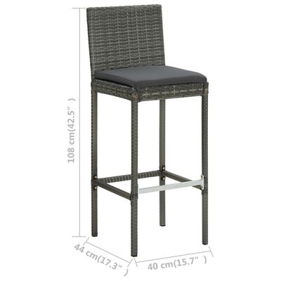 vidaXL Vrtni barski stolčki z blazinami 4 kosi siv poli ratan