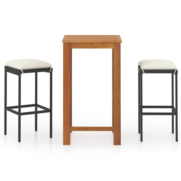 vidaXL Vrtna barska garnitura 3-delna z blazinami črna