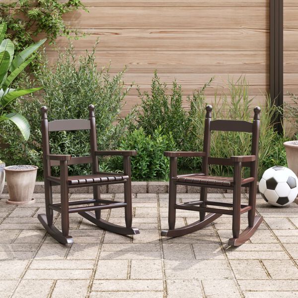 vidaXL Otro&scaron;ki gugalni stol 2 kosa rjav trdna topolovina