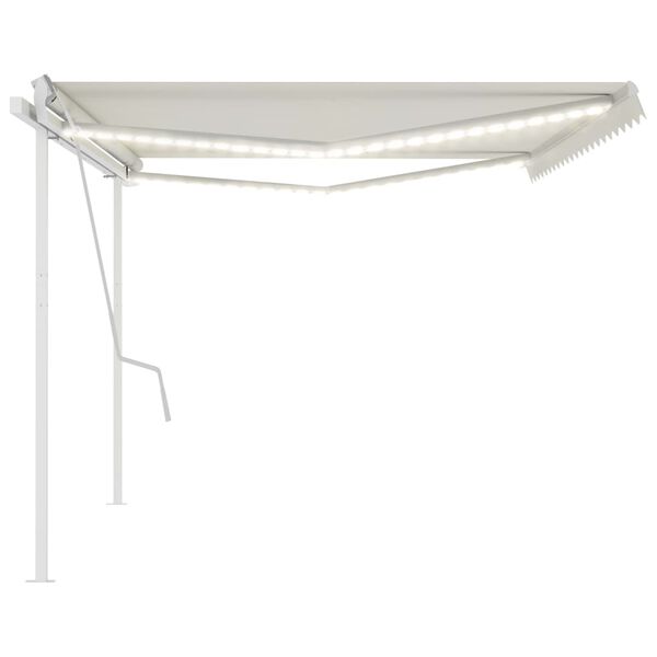 vidaXL Ročno zložljiva tenda z LED lučkami 5x3,5 m krem