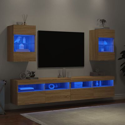vidaXL Stenske TV omarice z LED 2 kosa sonoma hrast 40x30x60,5 cm