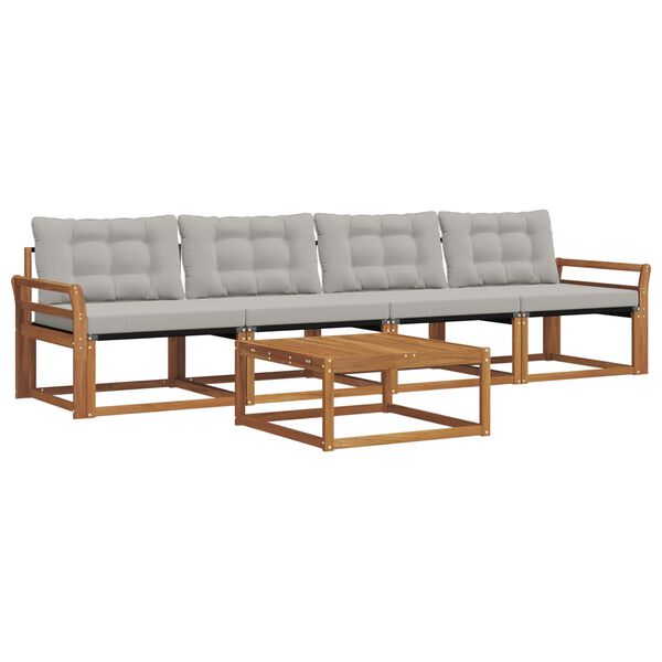 vidaXL Zunanja garnitura za sedenje 5 pcs Naravna in svetlo siva