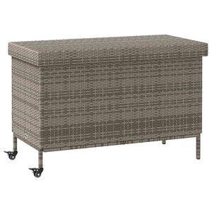 vidaXL Vrtna shranjevalna &scaron;katla s kolesi siva 110x55x73 cm poli ratan