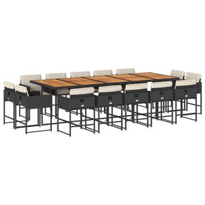 vidaXL Vrtna jedilna garnitura 15-delna z blazinami črn poli ratan