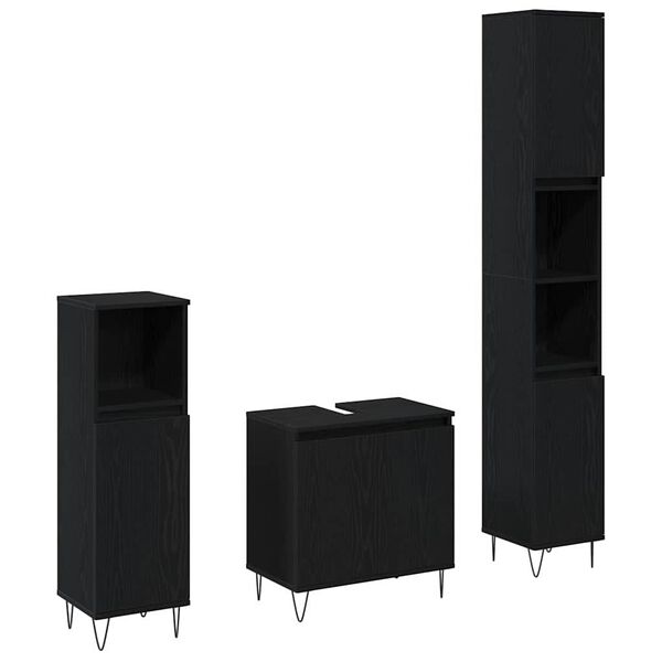 vidaXL Komplet pohi&scaron;tva za kopalnico z vrati 3 pcs Črna Orehovina