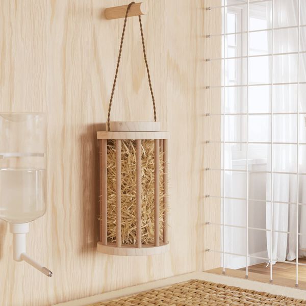 vidaXL Krmilnik za seno za zajce &Oslash;15x25,5 cm iz trdnega lesa jelke