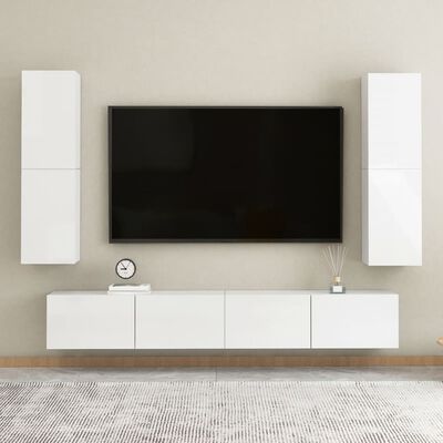 vidaXL TV omarica visok sijaj bela 30,5x30x110 cm iverna plošča