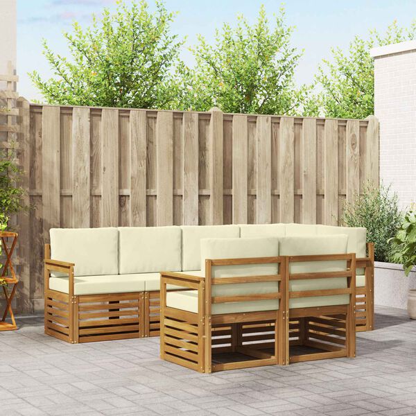 vidaXL Kotna sedežna garnitura z blazino 7 pcs Naravna in smetana