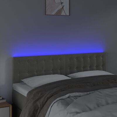 vidaXL LED posteljno vzglavje svetlo sivo 144x5x78/88 cm žamet