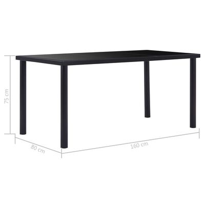 vidaXL Jedilna miza črna 160x80x75 cm kaljeno steklo