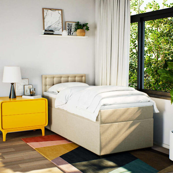 vidaXL Box spring postelja z vzmetnico krem 100x200 cm blago