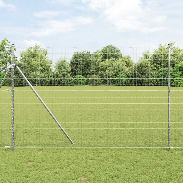 vidaXL Ograja s stebrom srebrna 1,6 x 10 m Jeklo in PVC