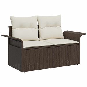 vidaXL Vrtni kavč z blazino Rjava 141 x 62 x 69cm poli ratan