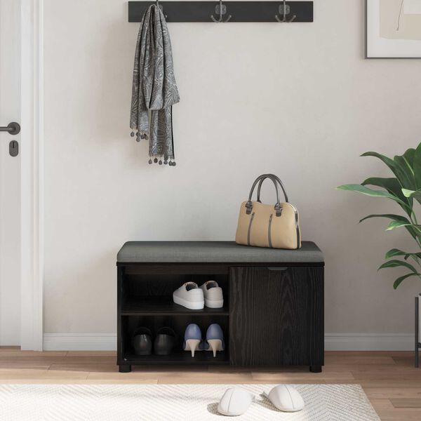 vidaXL Haldna klop z blazino Enobarvno Črna Orehovina 80 x 38 x 46 cm