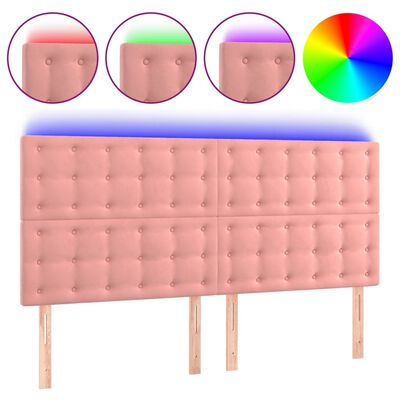 vidaXL LED posteljno vzglavje roza 200x5x118/128 cm žamet