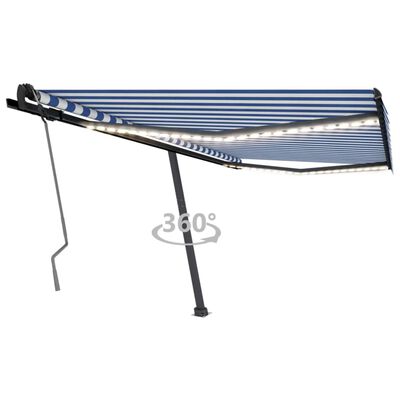 vidaXL Ročno zložljiva tenda z LED lučkami 400x350 cm modra in bela